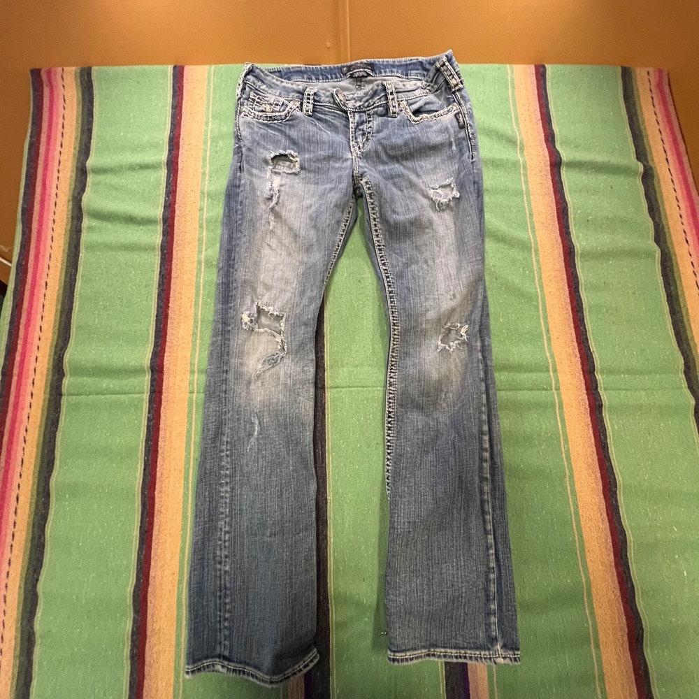 Silver Jeans Tuesday Baby Boot Womens 31 Blue Distressed Low Rise Y2K Denim